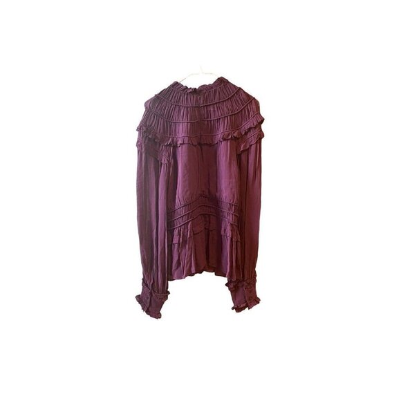 Farm Rio Ruffled Sheer Smocked Blouse Burgundy Maroon NWOT - Picture 8 of 12